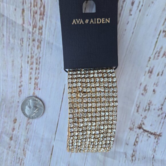Ava & Aiden Rhinestone Wide Cuff Bracelet in Gold Tone - Picture 2 of 3